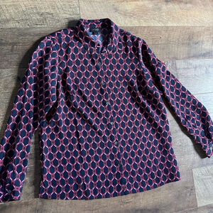 Women's J.Jill Navy Pink Geometric Button Down Shirt S